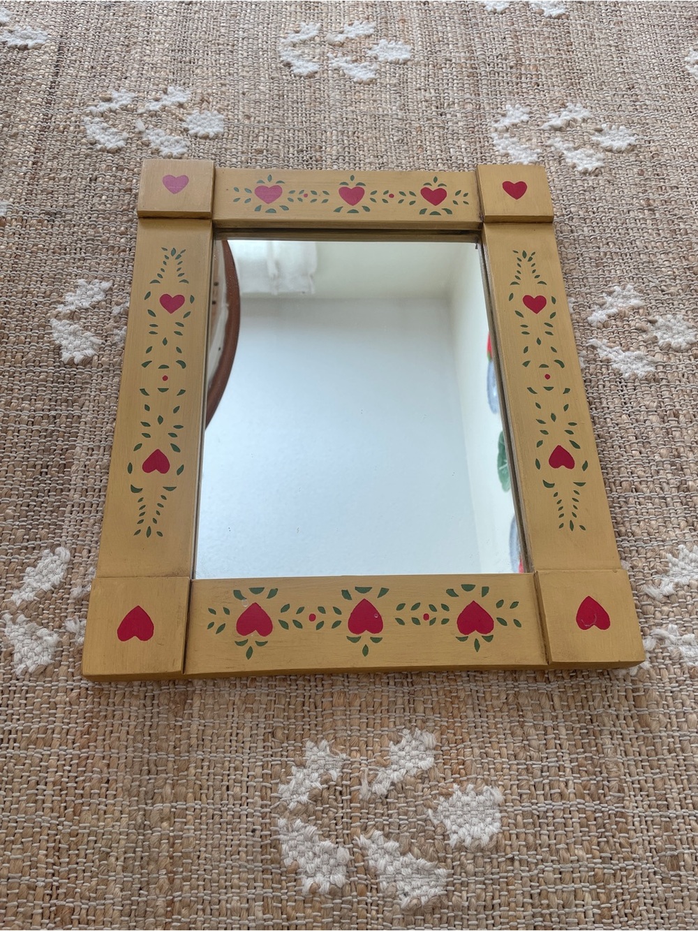 Vintage Wooden Country Folk Art Heart Rectangle Mirror